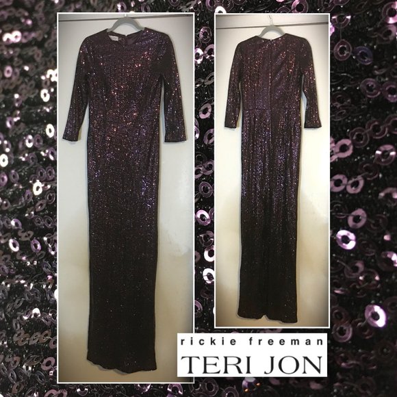 TERI JON 3/4 Sleeve Plum Sequin Sheath Gown   NEW!!! - Picture 6 of 15